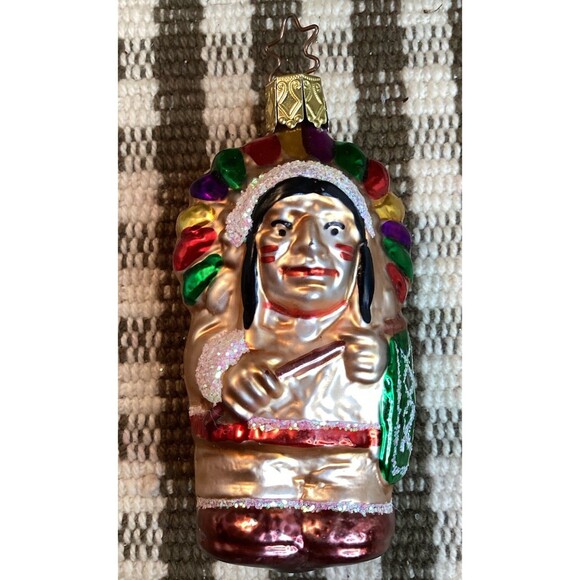 Inge Glass Blown Ornament Indian Chief Christmas Tree Decor Made in Germany - Picture 4 of 12